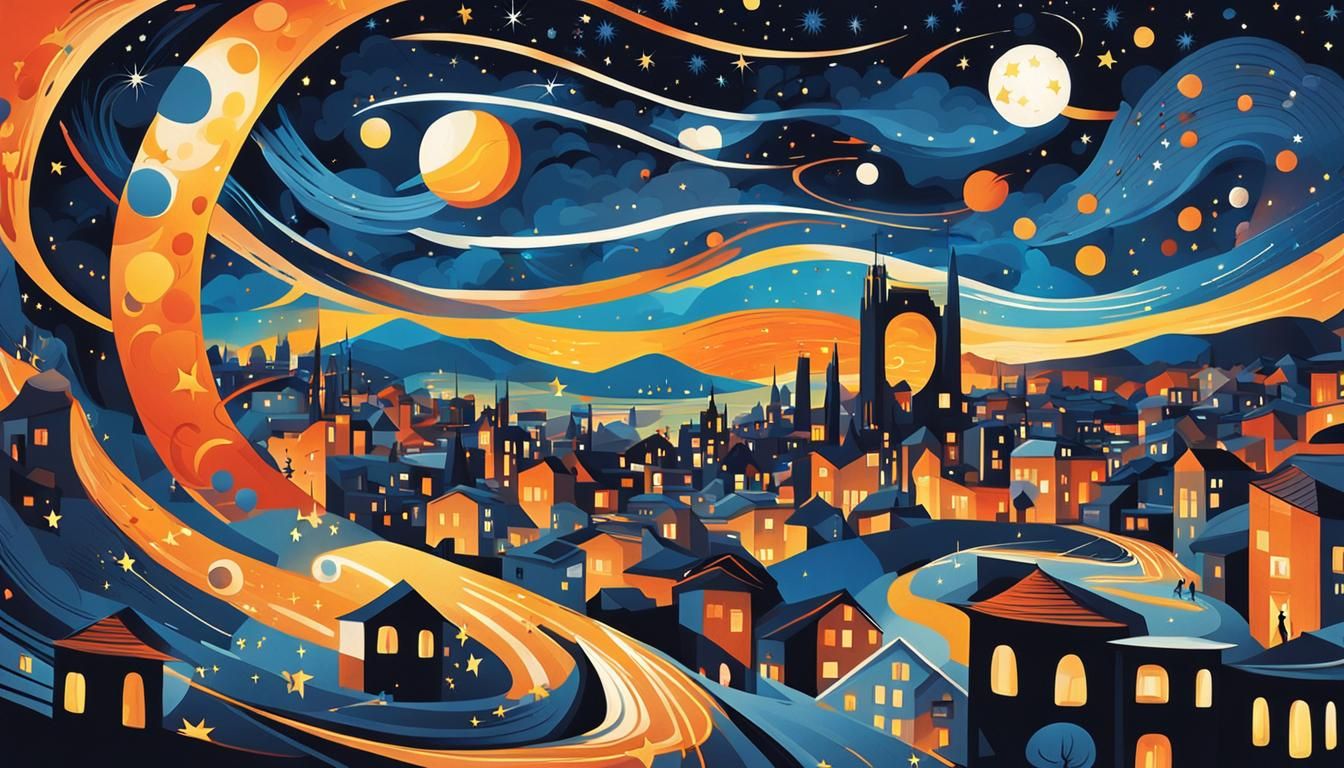 Futuristic Night Scene Inspired by Saint-Rémy-de-Provence