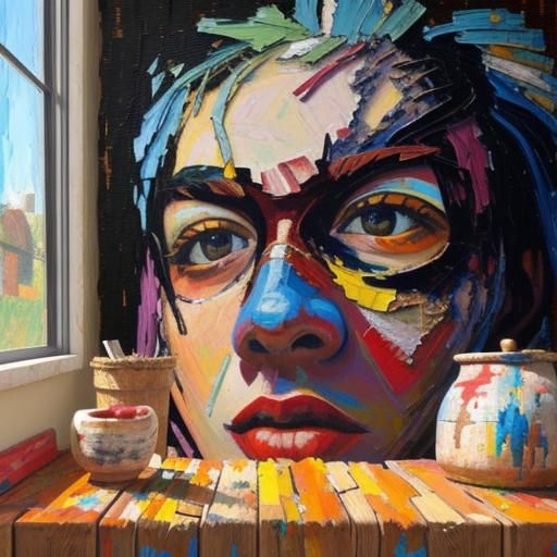 Mosaic Landscape in Expressionist Impasto Style