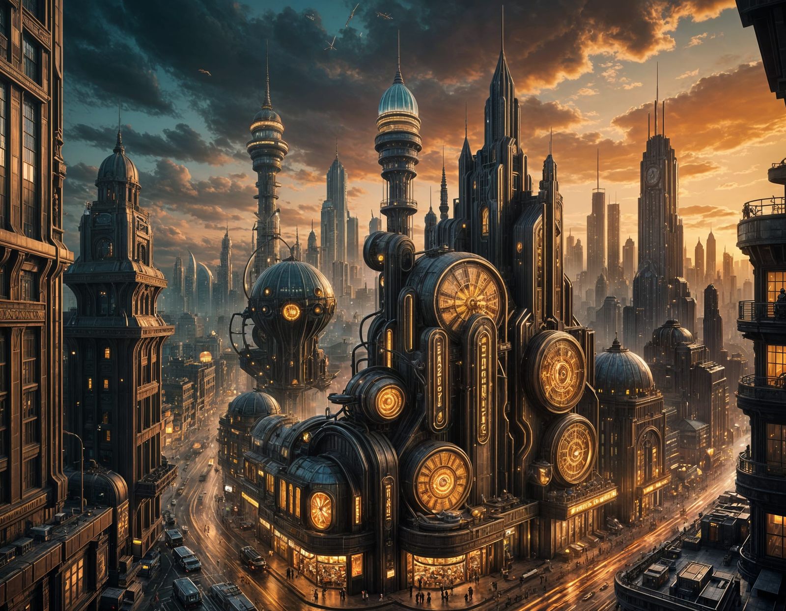 Art Deco Futuristic Cityscape at Magic Hour