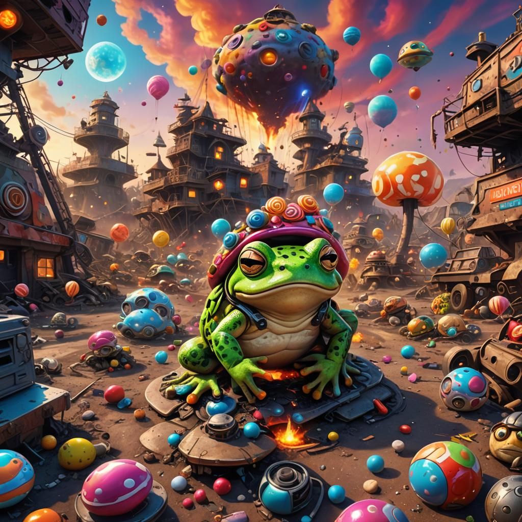Hypno-Toad in Candy Art Style with Swirling Sky