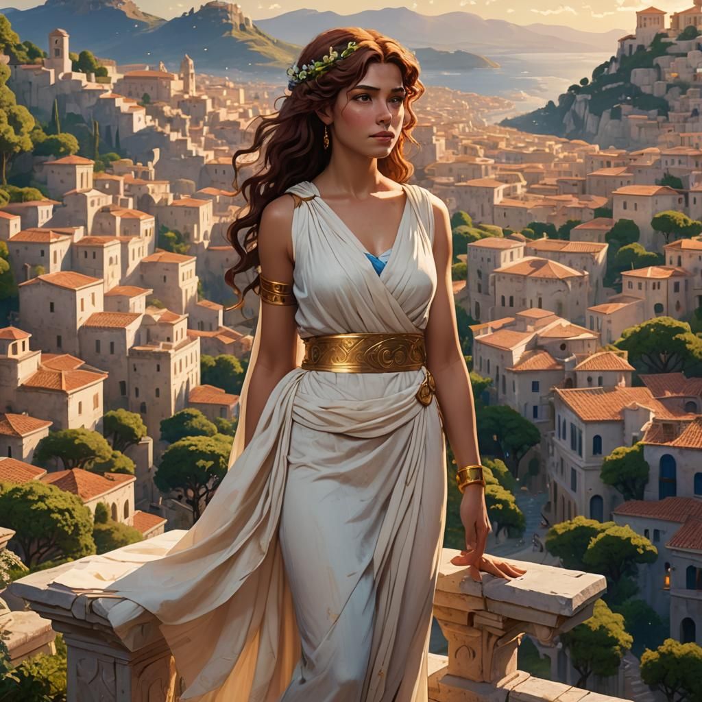 Megara in Ancient Greece Cityscape, Klimt Style