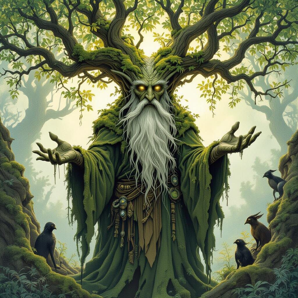 Enchanted Treant in Mystical Grove, Art Nouveau Style