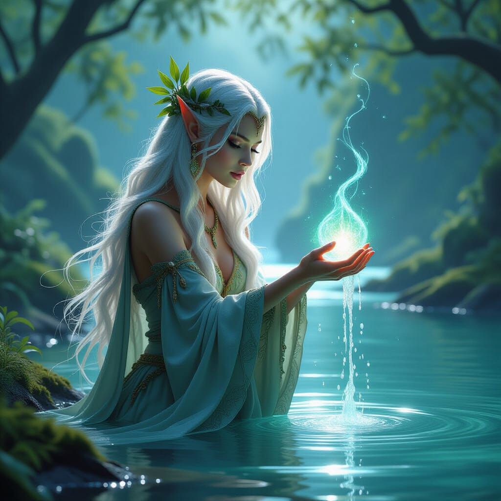 Mystical Elven Healer Summoning Water Spirits