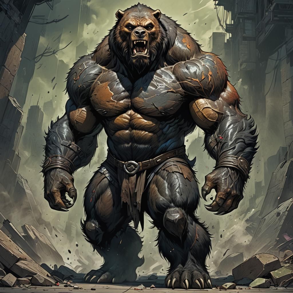 Giant Werebear Warrior: Dark Fantasy Comic Portrait