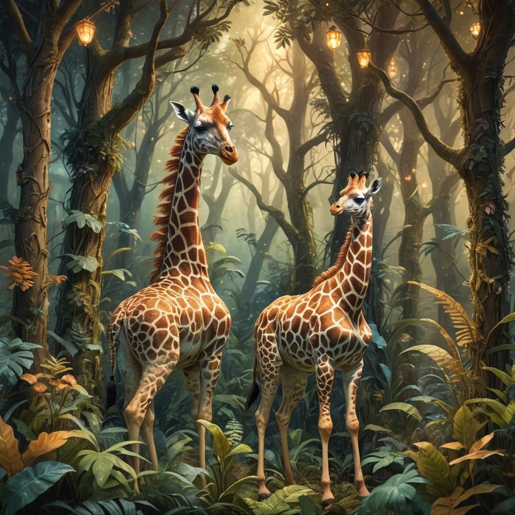 Fairy Giraffe in Lush Forest: Fantasy Illustration
