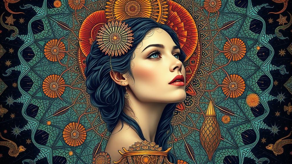 Biomechanical Portrait in Spiritual Surrealist Style