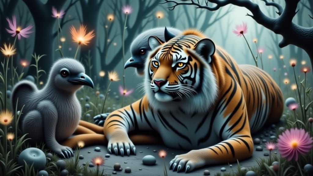 <lora:Psychopomp:1.0> chibi tiger fey creatures