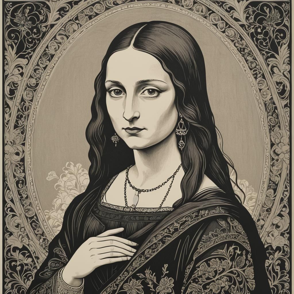 Mona Lisa in Aubrey Beardsley Style