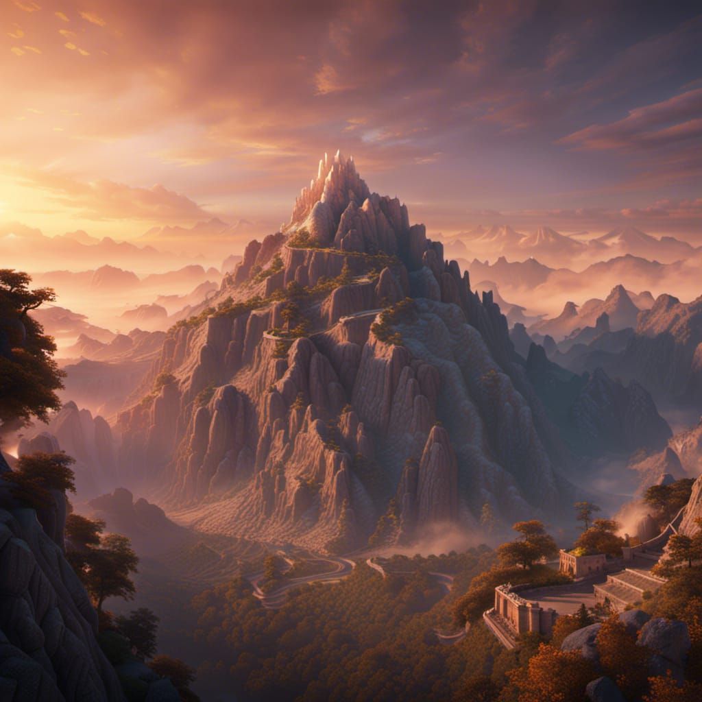 Mount Olympus at Dawn: Detailed Matte Painting