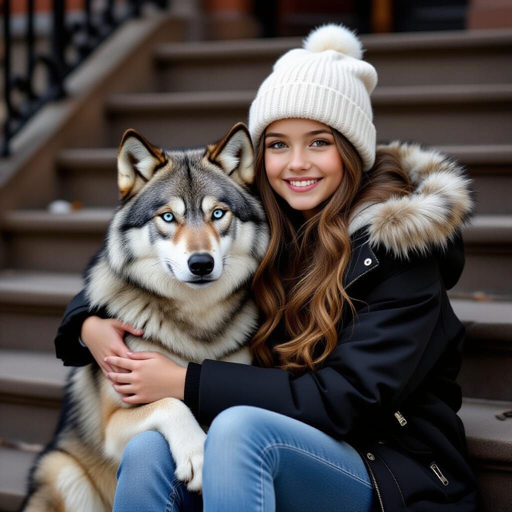 Girl with Wolf Cub in Victorian Orphanage as Gouache Paintin...