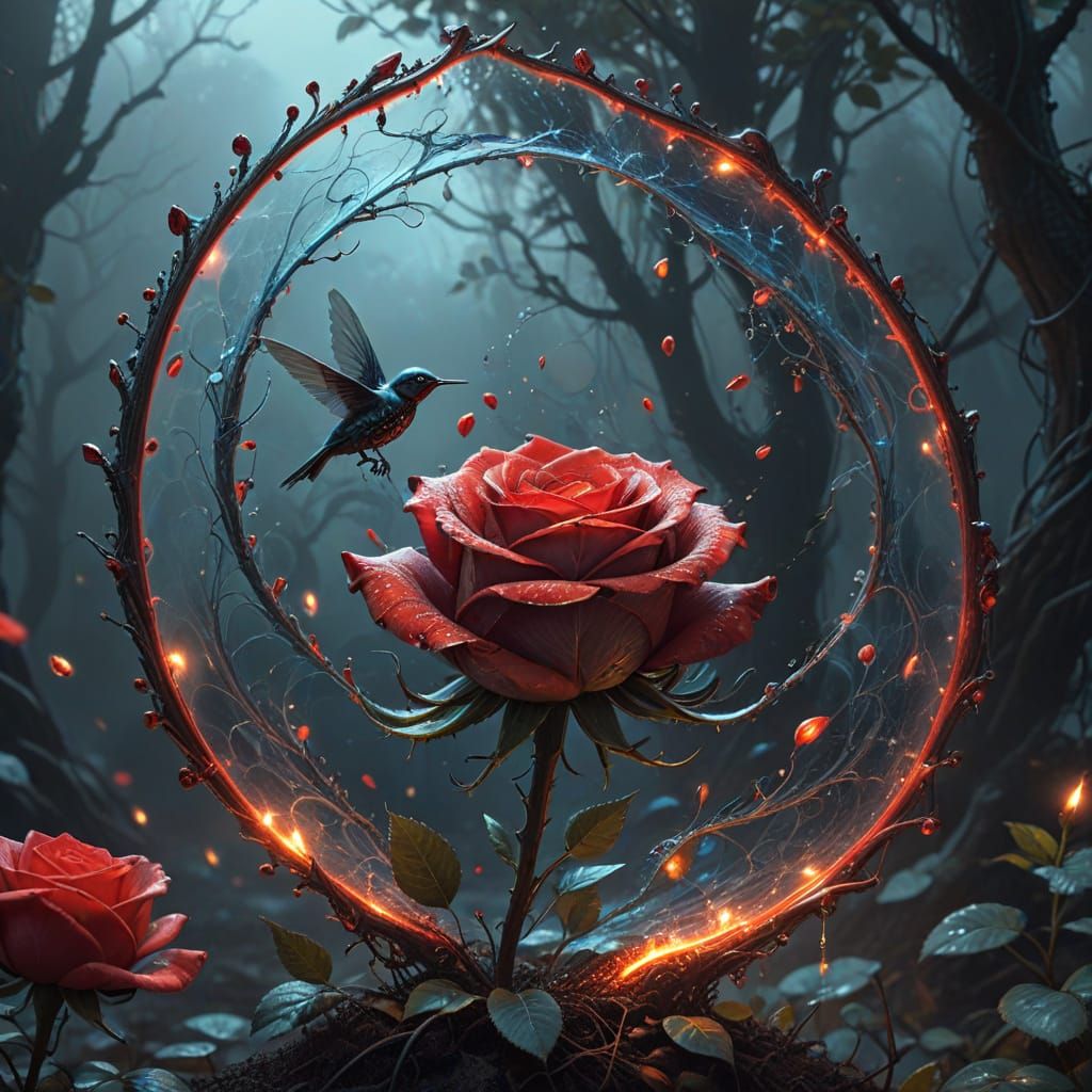 Dreamlike Bioluminescent Rose Garden in Whimsical Surreal Fa...