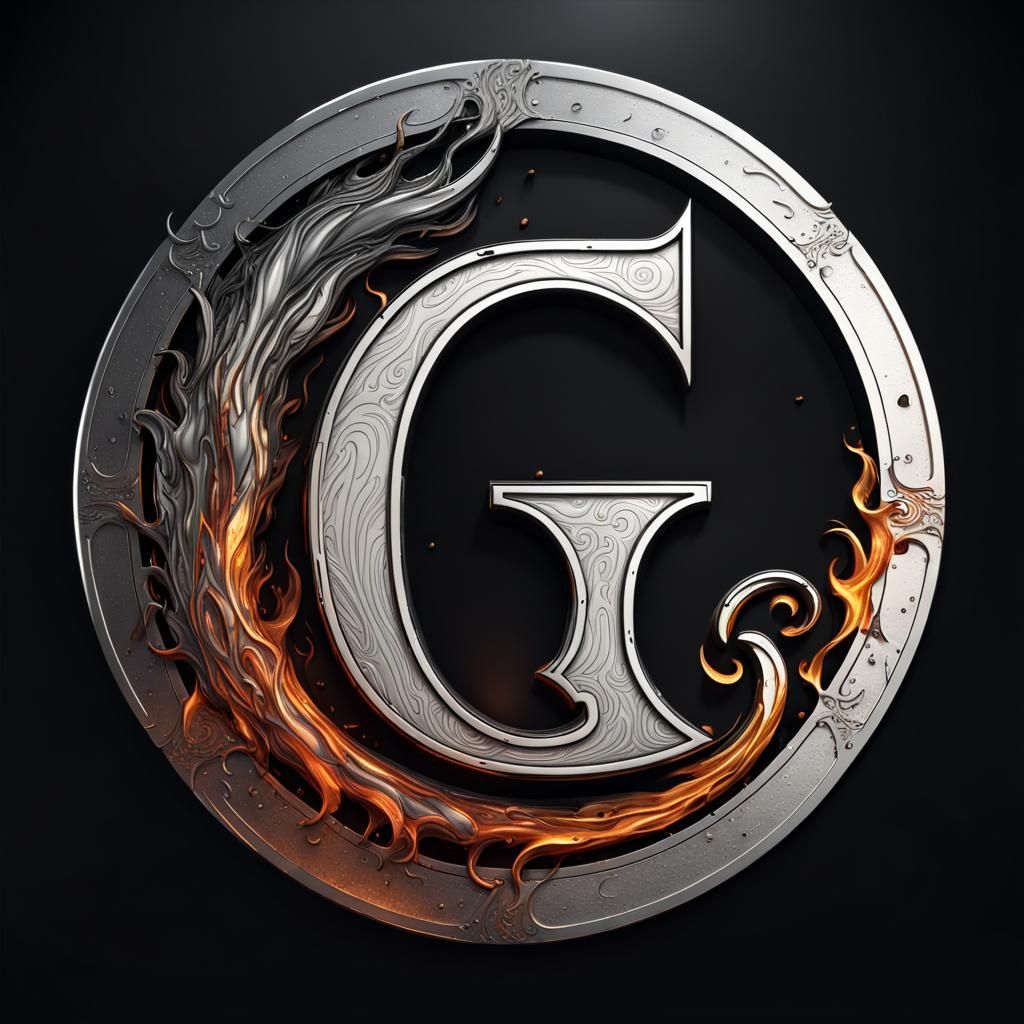 Letter 'G' Logo with Silver Drips and Flames