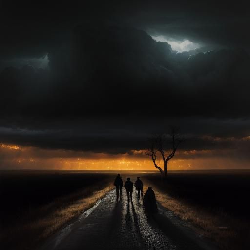 Family Flees Triple Tornadoes: Dynamic Oil Painting