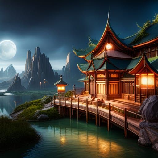 Fantasy Asian Wonderland: Detailed Matte Painting