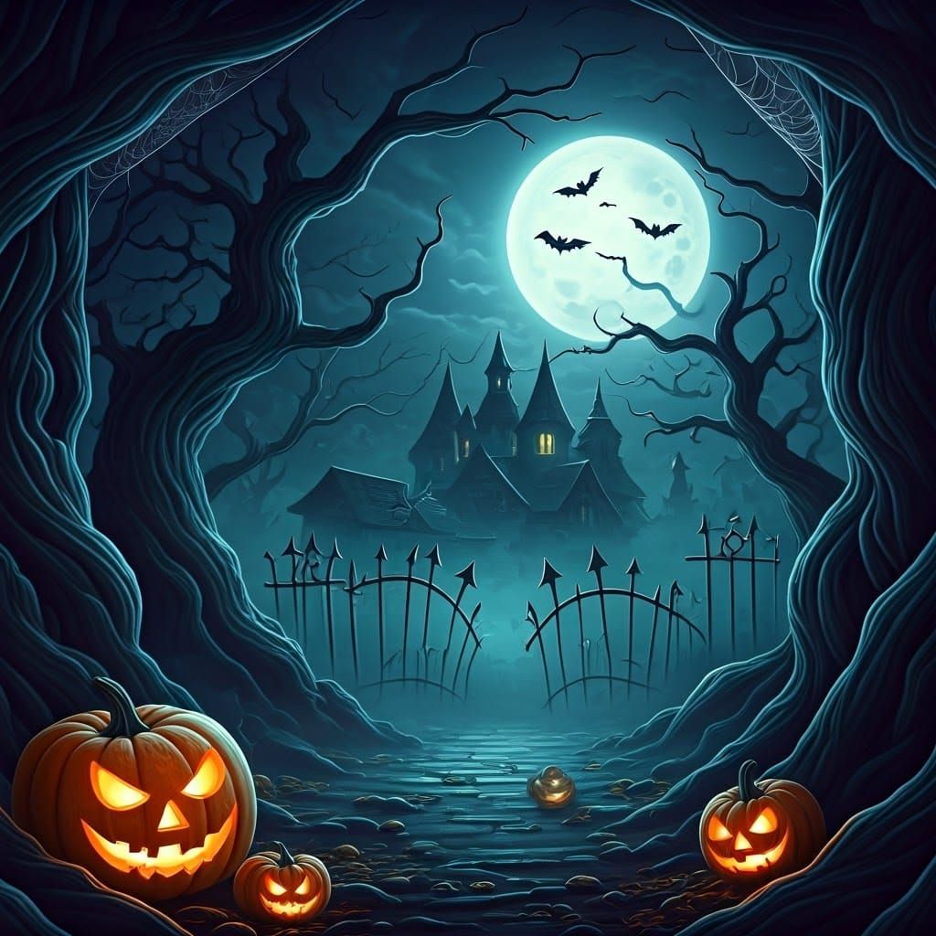 Eerie Halloween Night in Dark Biomechanical Style