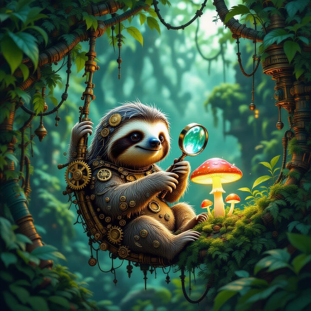 Steampunk Sloth Explores Clockwork Jungle in Retro-Futuristi...