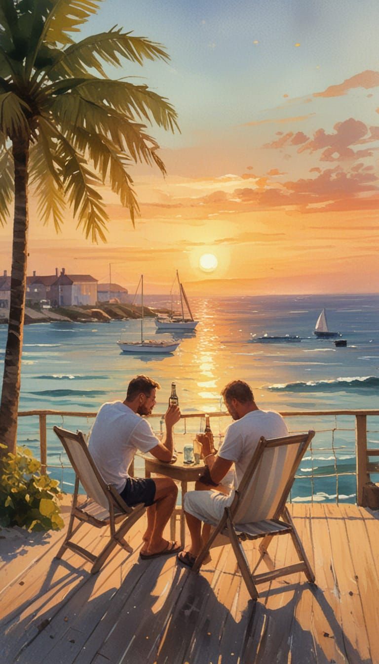 Impressionist Card Game at Golden Hour