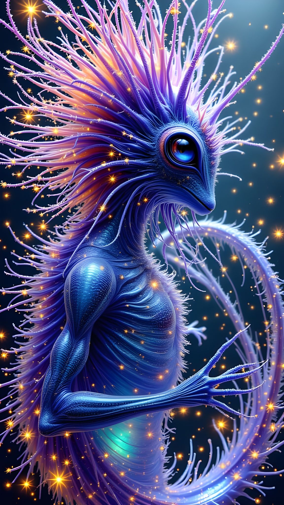 Glowing Merman Embryo in a Glass Egg