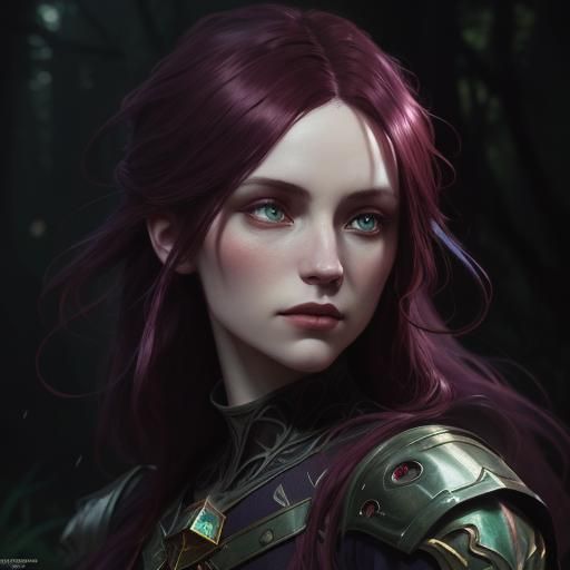 Female Vampire in Forest: Digital Art by Rutkowski