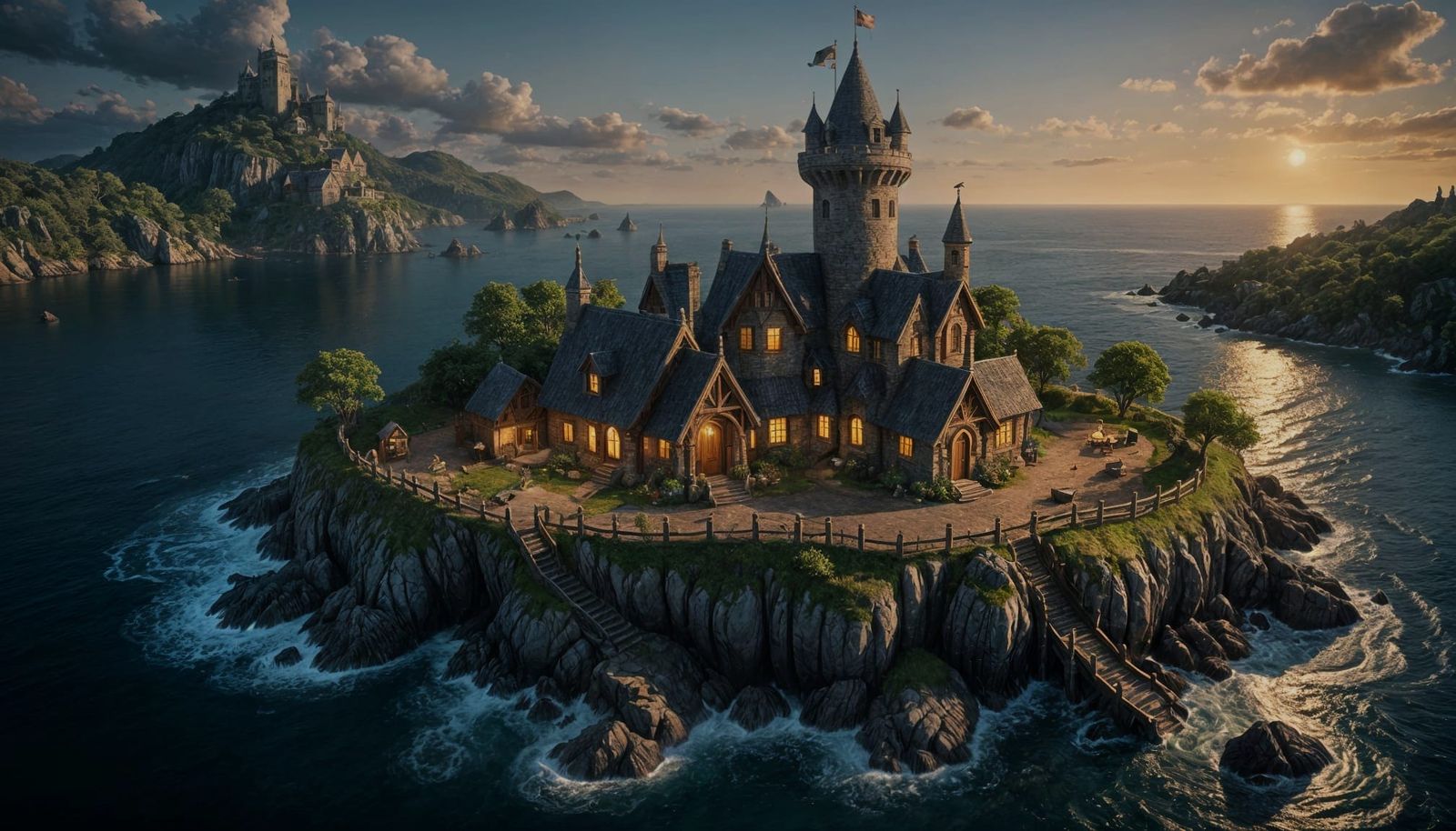 Elven Cottage on the Sea at Night