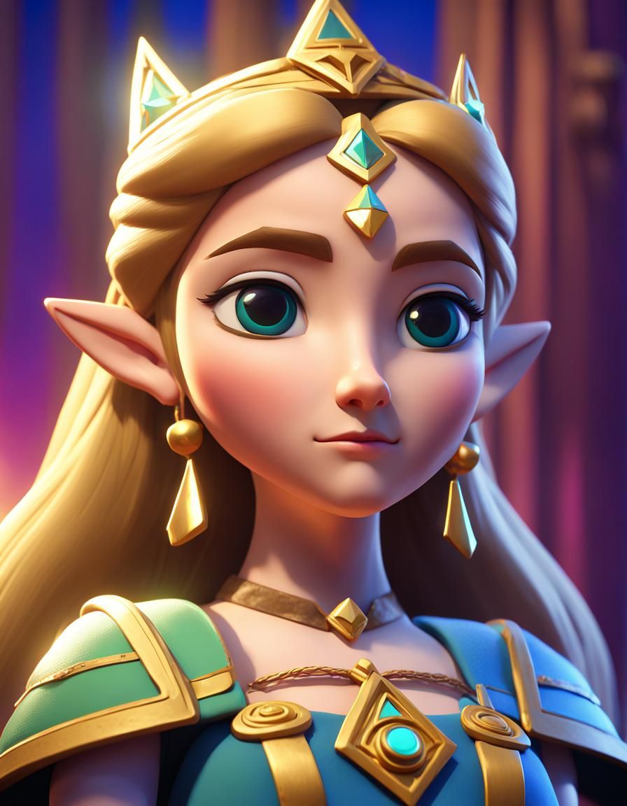 Princess Zelda: 3D Digital Art in Pixar Style