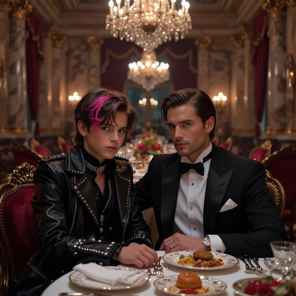Gothic Youth in Opulent Dining Room