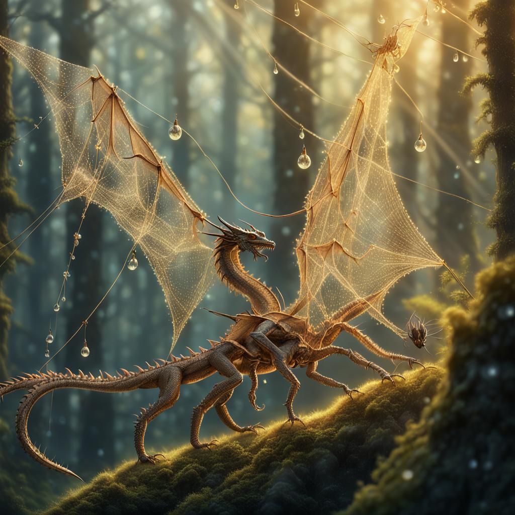 Dragon and Fairy String Art in Misty Forest