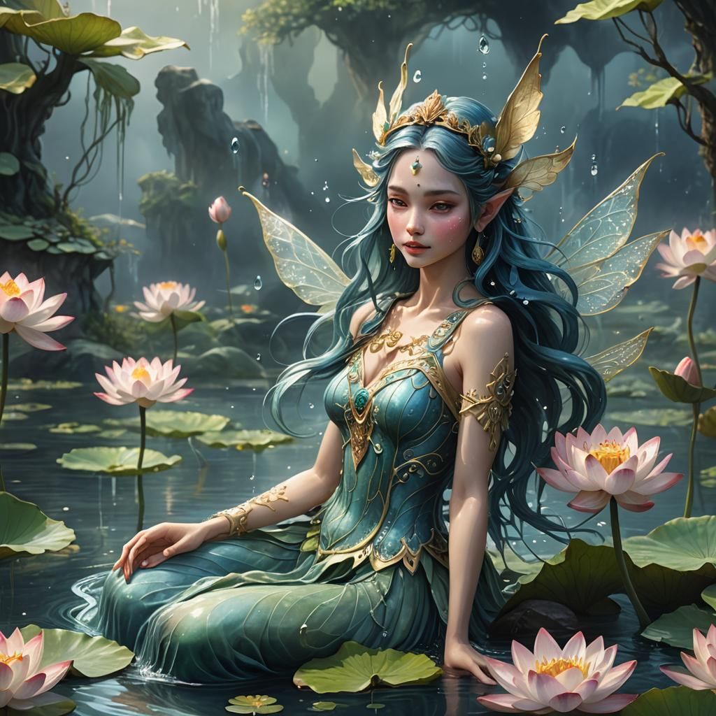 Dreamy Water Fairy in Watercolor Style