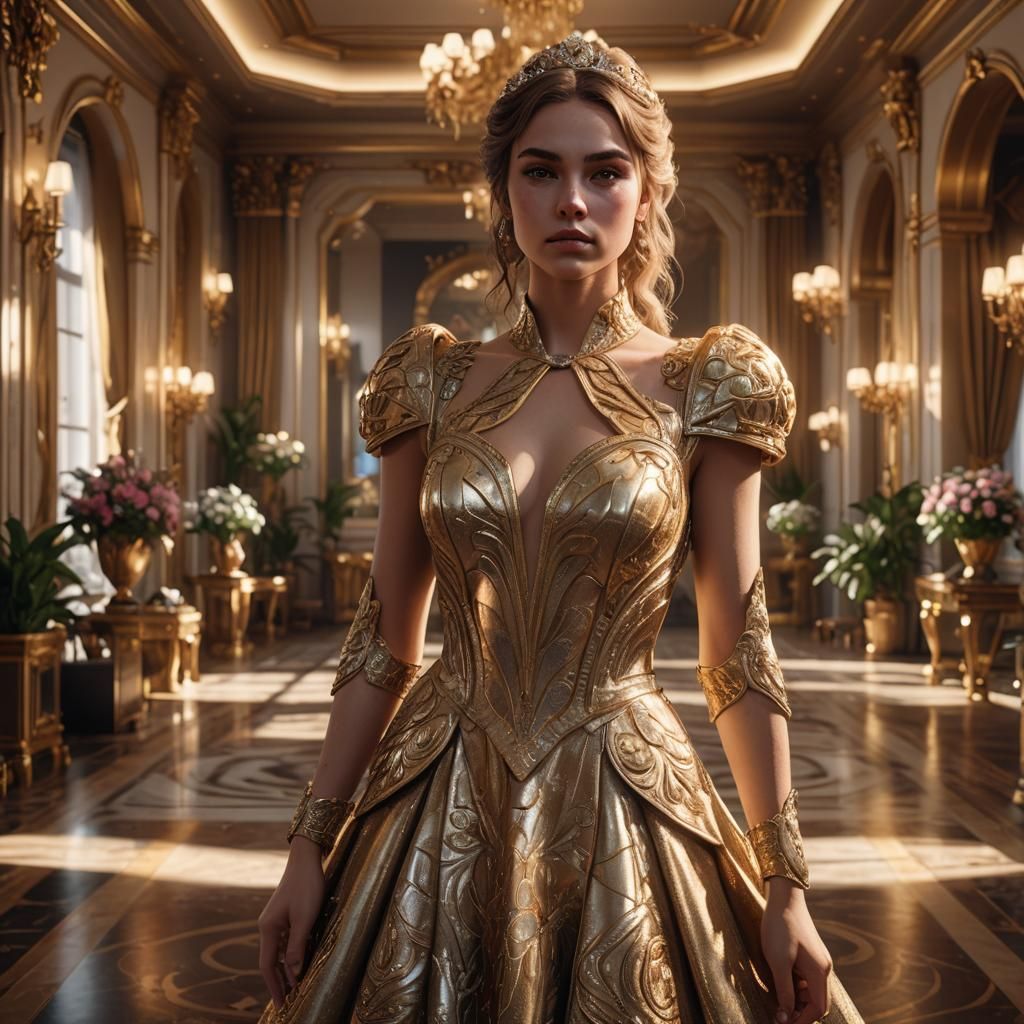 Glamour Girl in Opulent Room, 3D Rendered