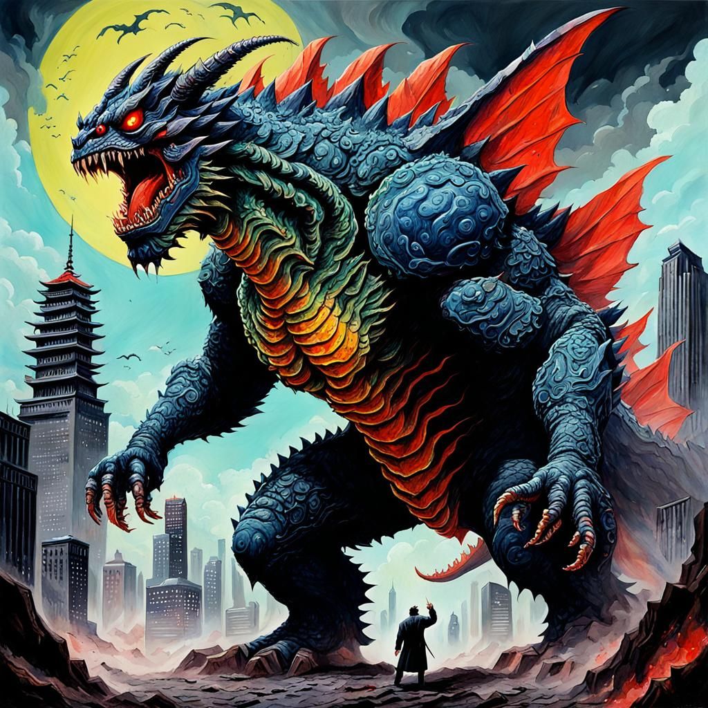 Demonic Kaiju in Gouache Style