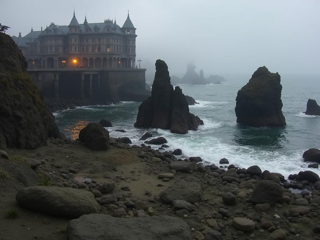 Victorian Coastal Cityscape at Sunset