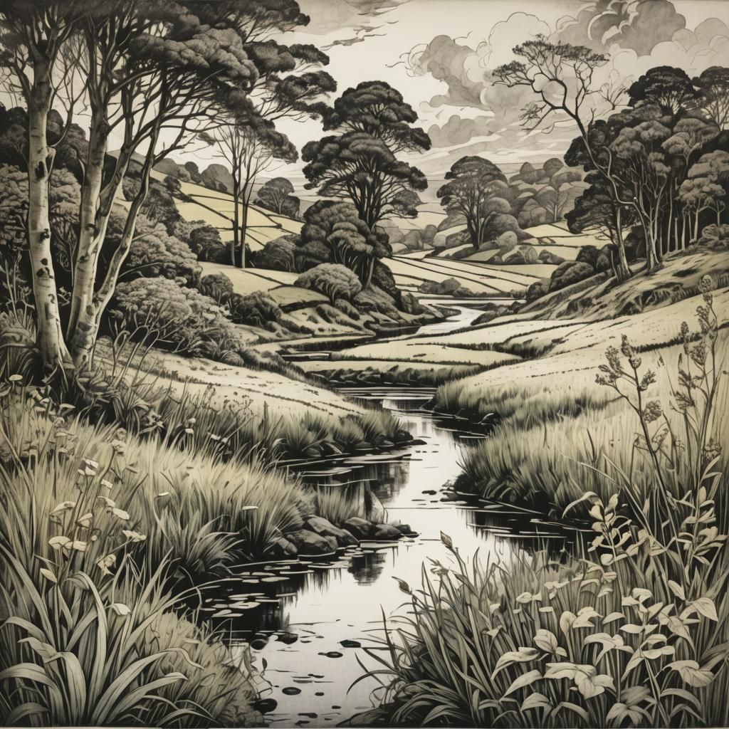 Landscape Etching in Drypoint Style