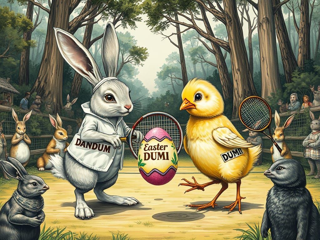Bunny and Chick Tennis Match in Forest Arena