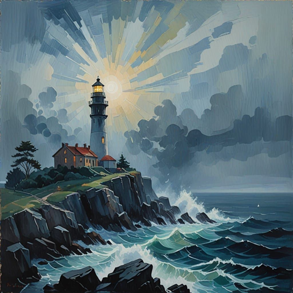 Ancient Lighthouse Beam Pierces Ethereal Fog