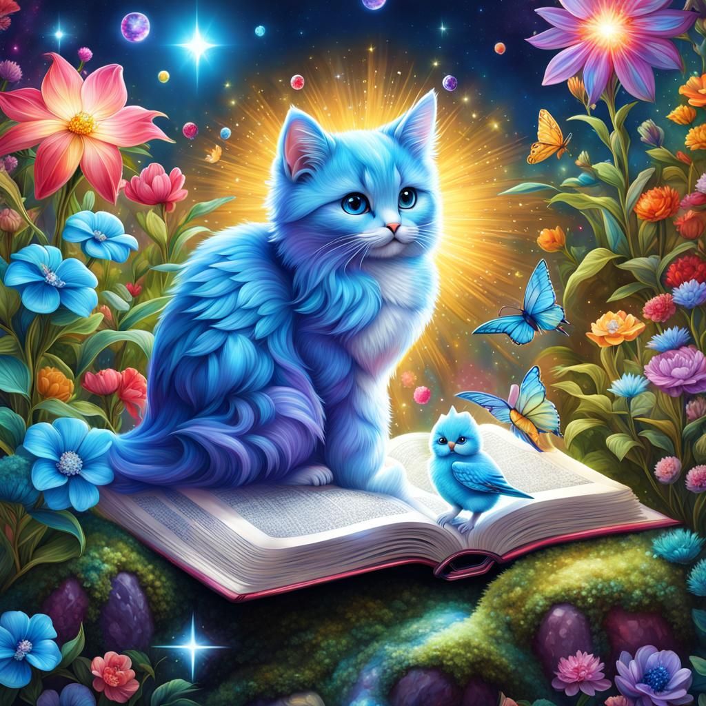 Rainbow Crystal Birds and Chibi Cats in Fairycore Garden