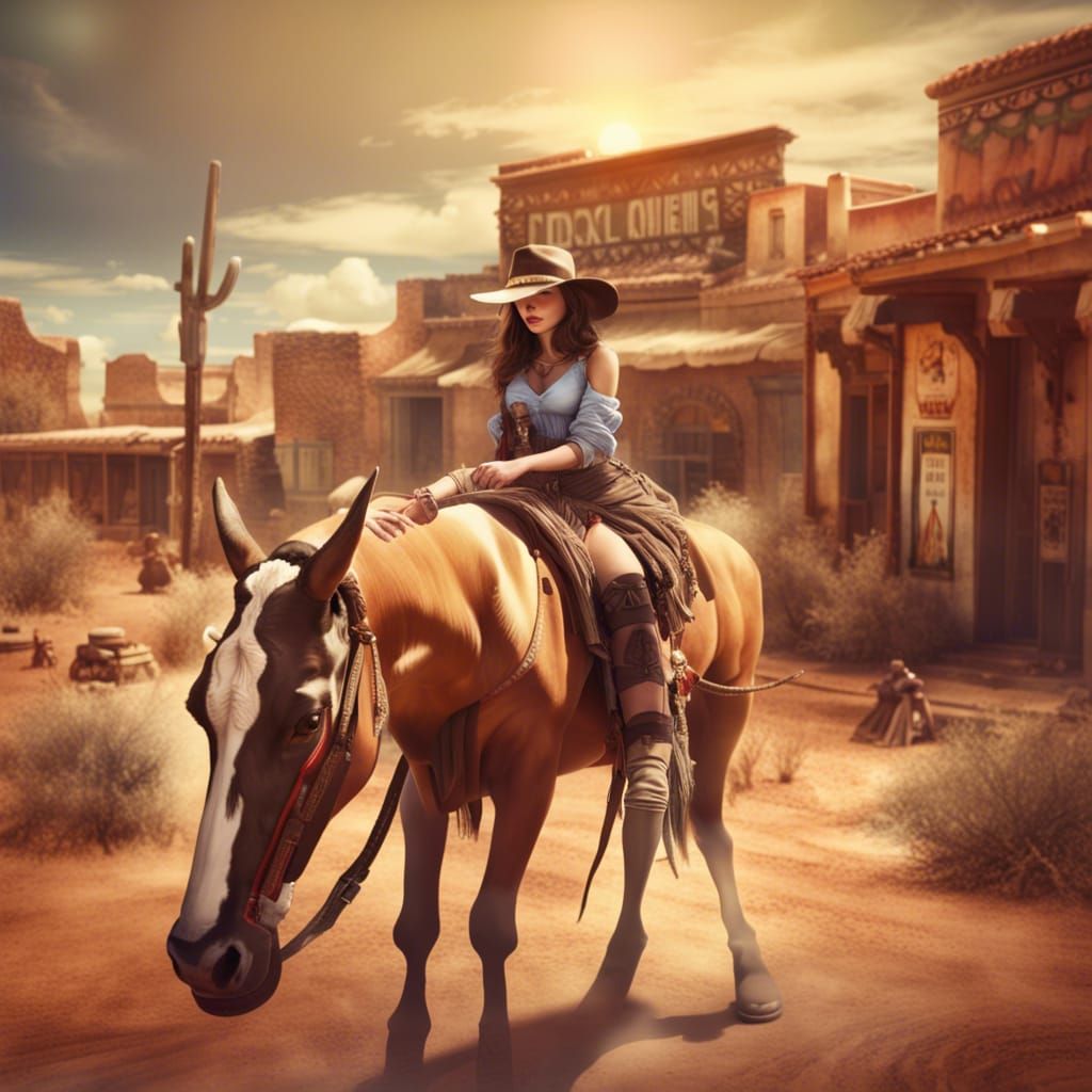 Desert Quest: Cowgirl on Horseback in Old Town