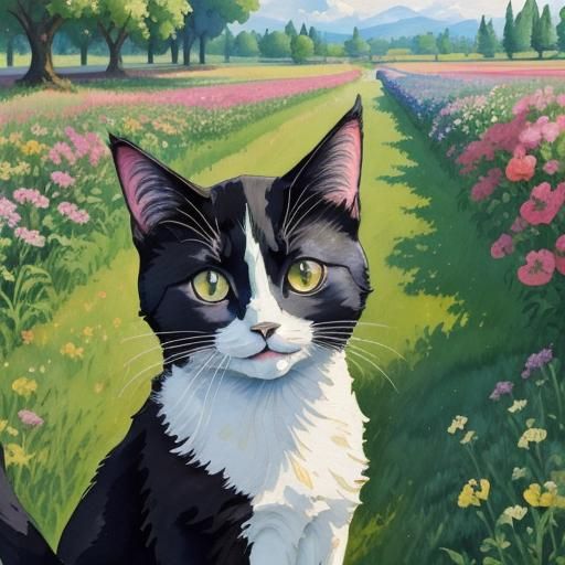 Smiling Cat at Farm in Gouache Impressionist Style