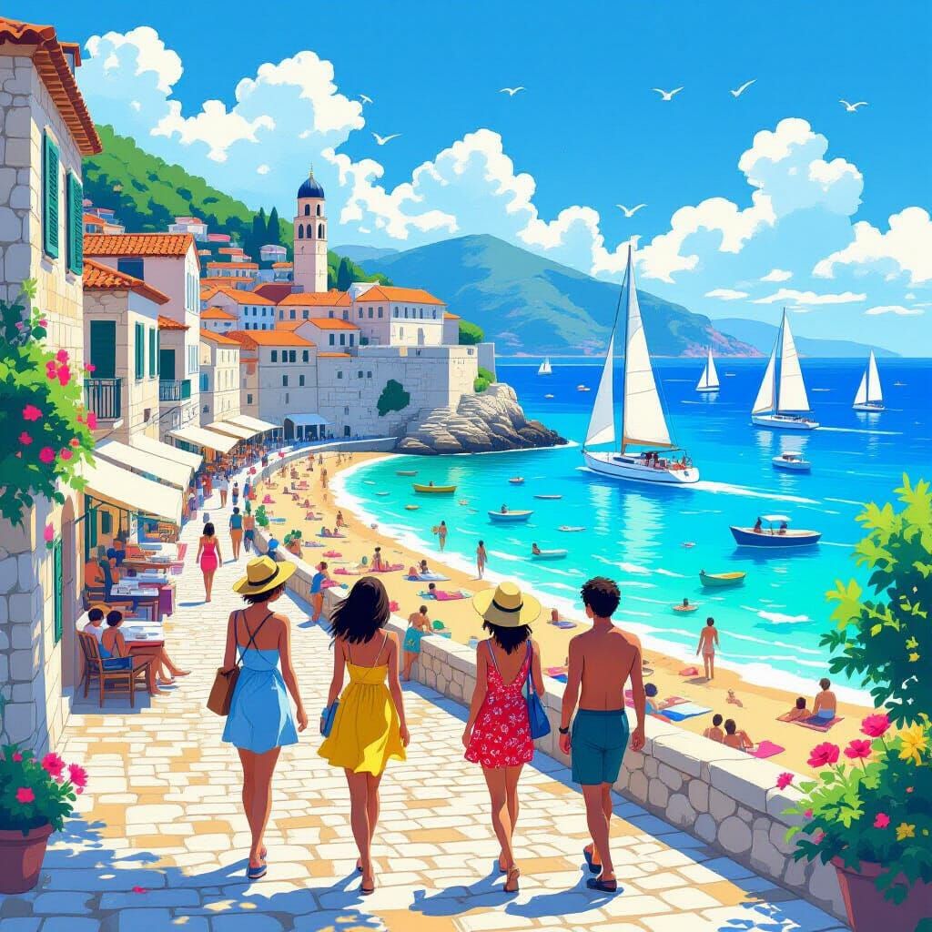 Dubrovnik Summer in Studio Ghibli Anime Style