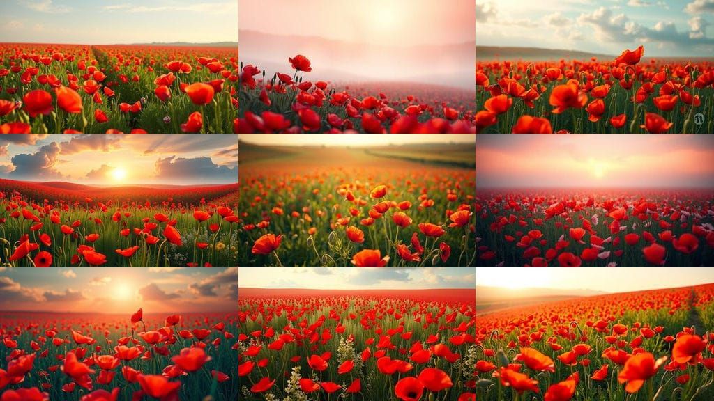 Ethereal Poppy Fields in Vibrant Hues, Inspired by Fantasy C...