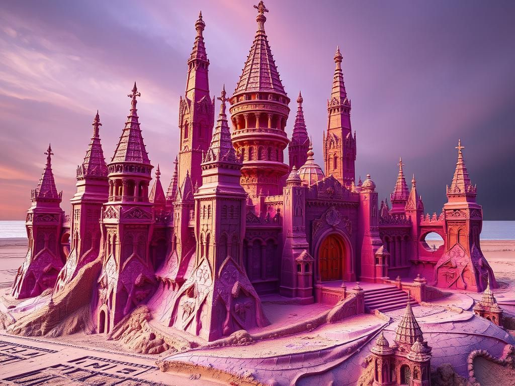 Surreal Sand Castle with Gold and Purple Gradient