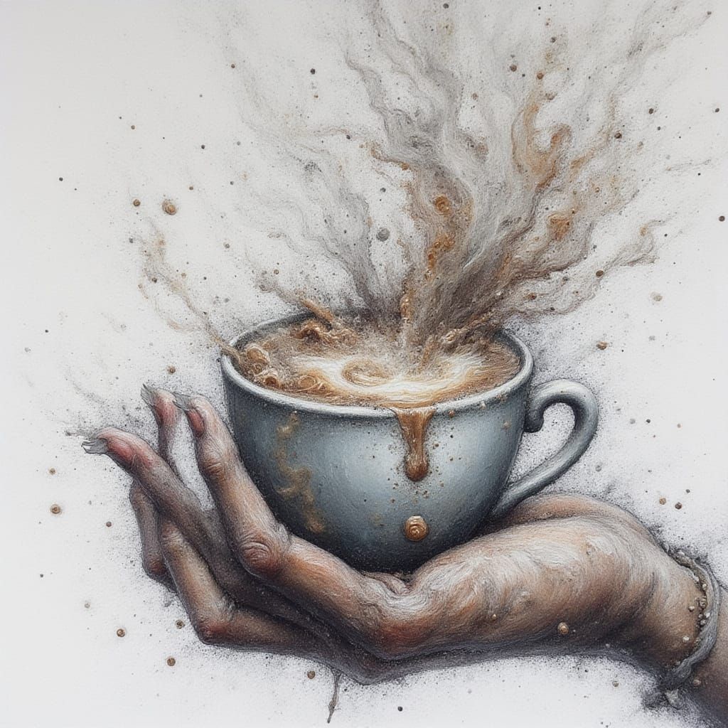 Fantasy Spirit Holding Coffee Cup in Watercolour Style