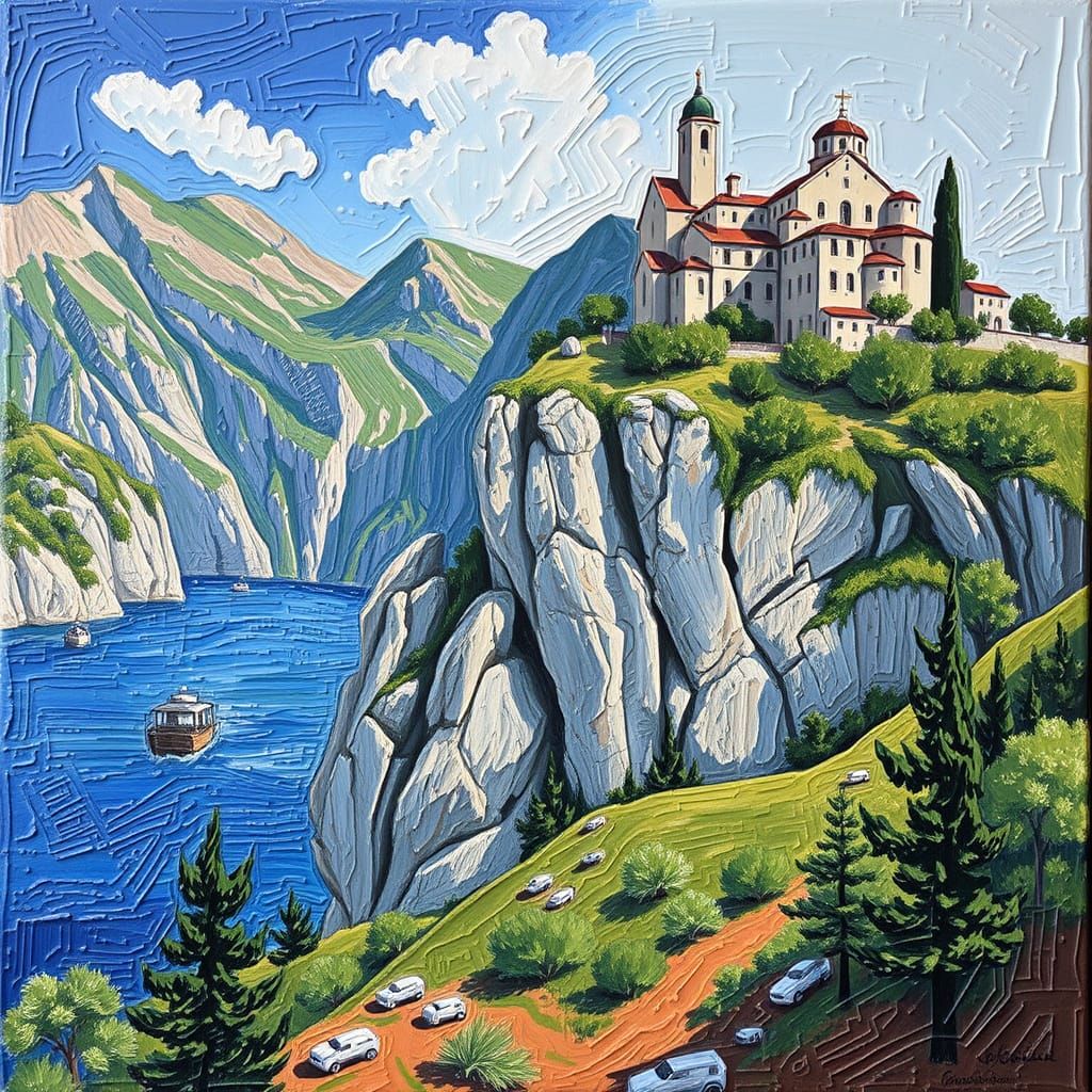 Impasto Painting of a Quiet Bay at Sunset