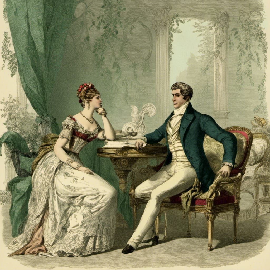 Elegant Regency Couple in Gowns