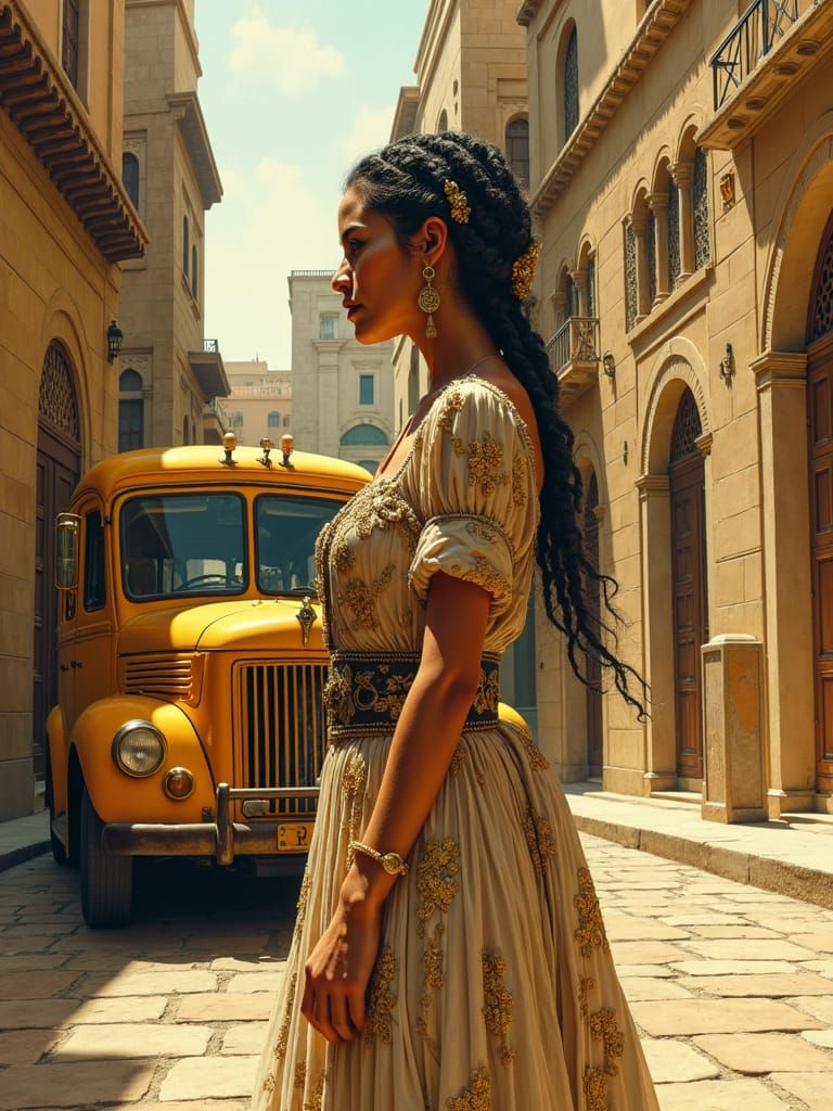 Woman in Chiton in Middle Eastern Street, Moebius Style