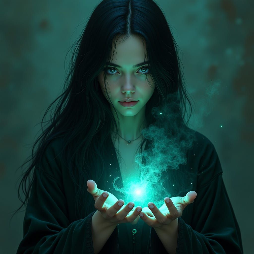 Mysterious Dark Sorceress with Ethereal Magic