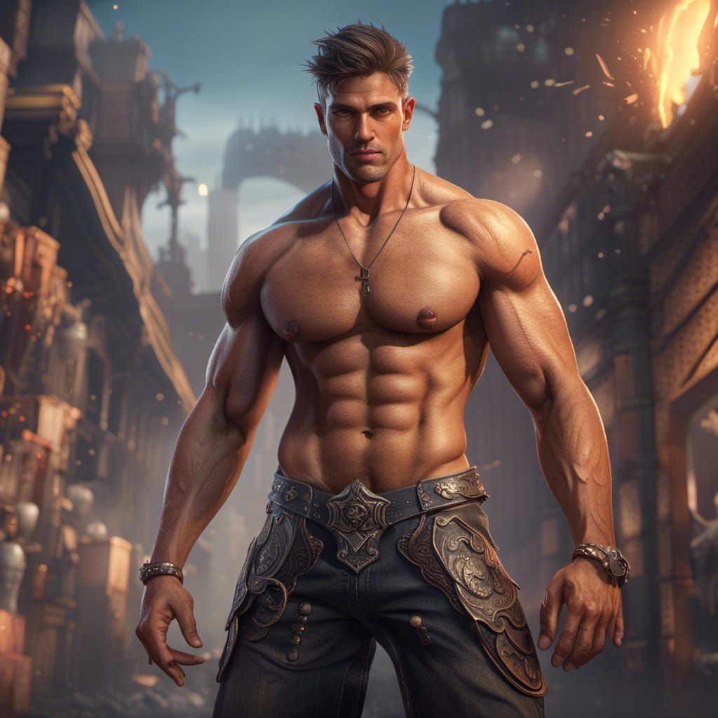 Detailed Painting of a Muscular Man with Abs
