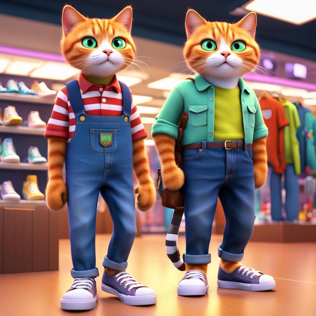 Cats Shopping in Mall, Pixar-Style 3D Animation
