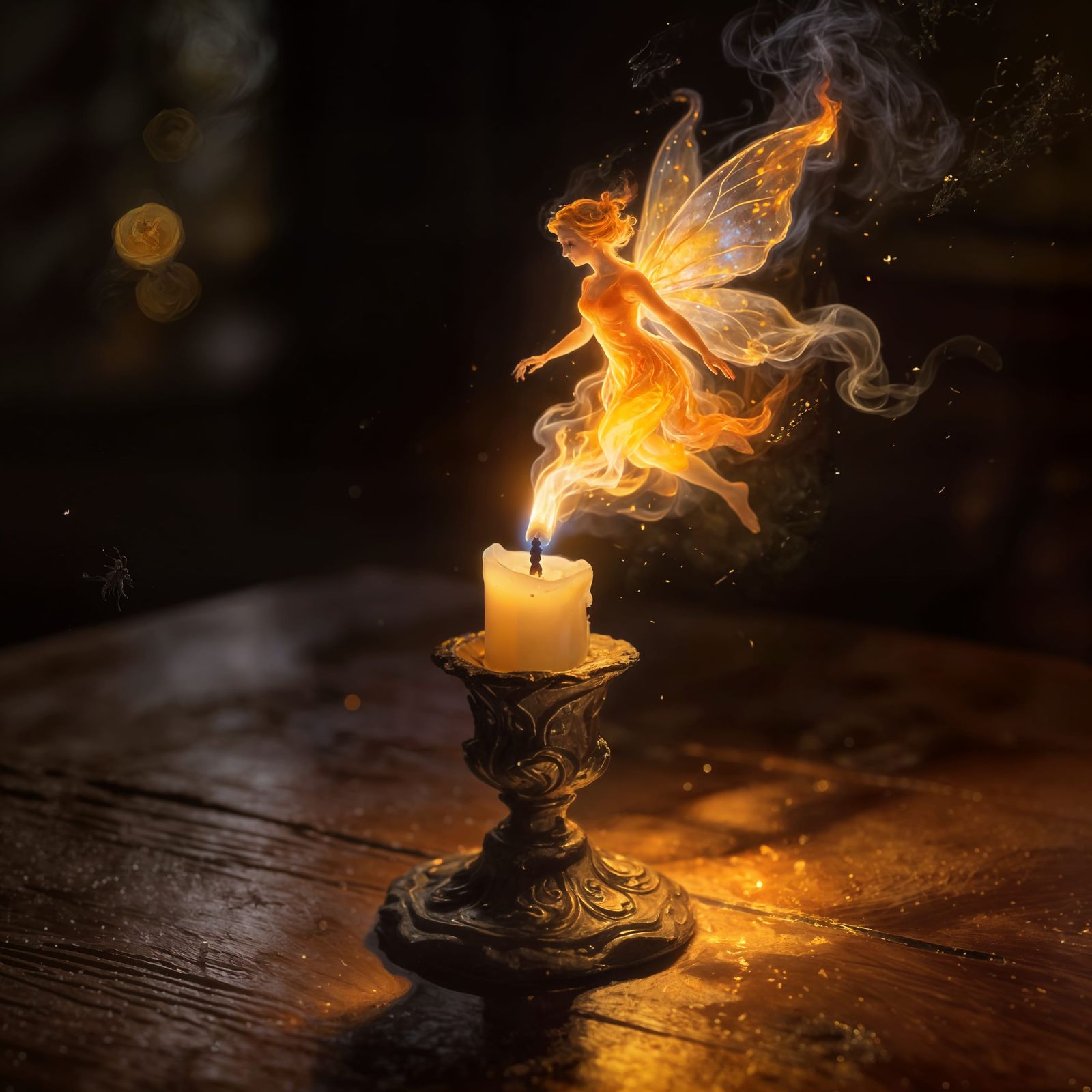 Fiery Fairy Emerges from Candle Flame