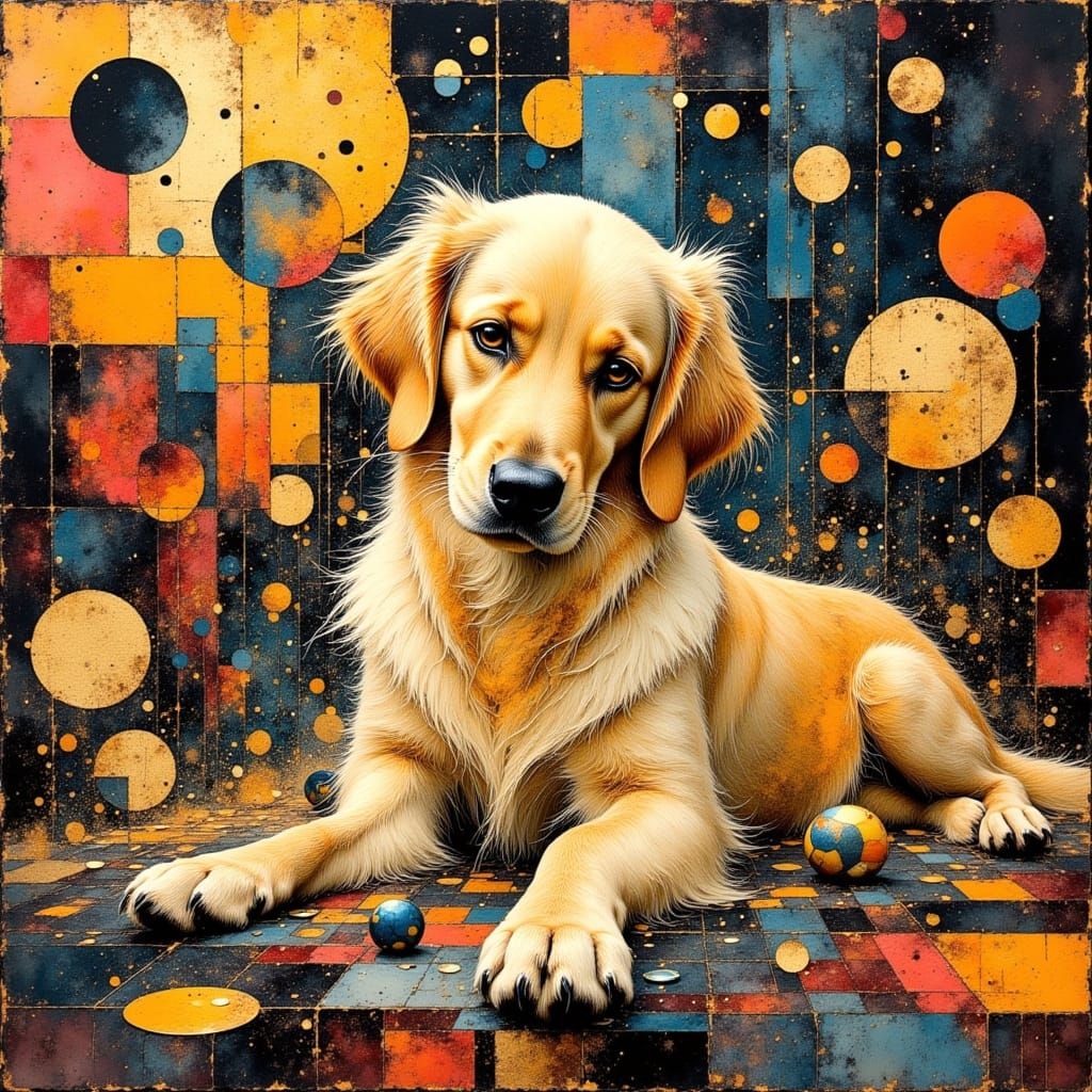 Psychedelic Golden Retriever in Op Art Style