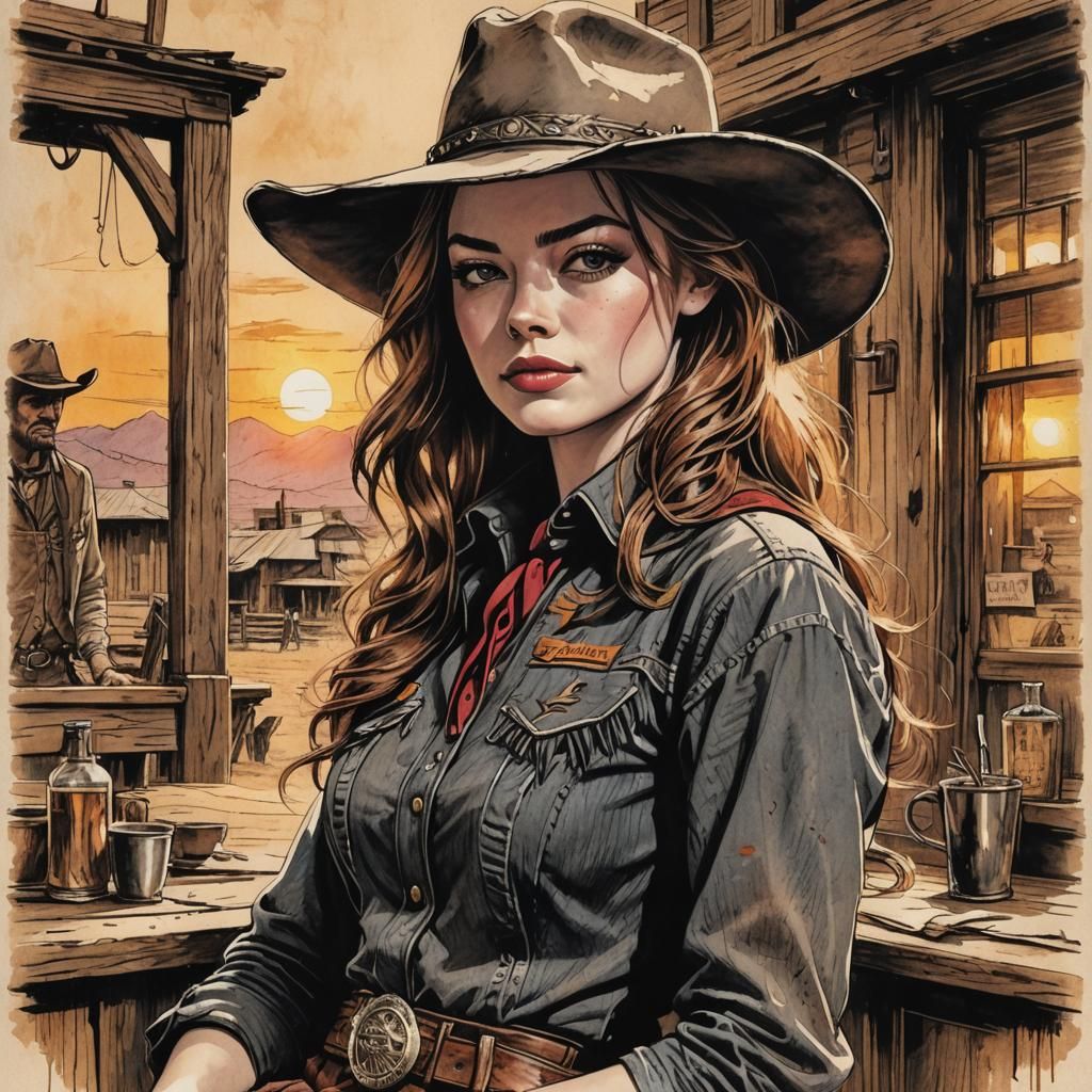 Emma Stone as Cowgirl: Gritty Western Sketch